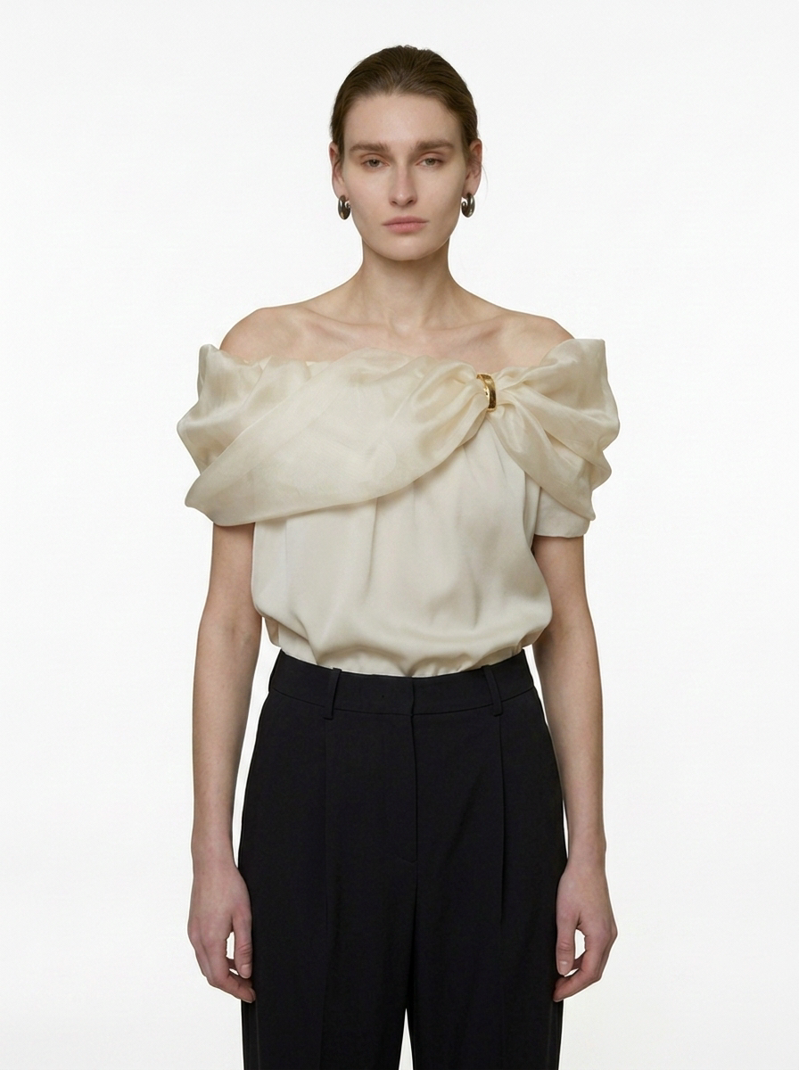 One-Shoulder Puff Sleeve Blouse