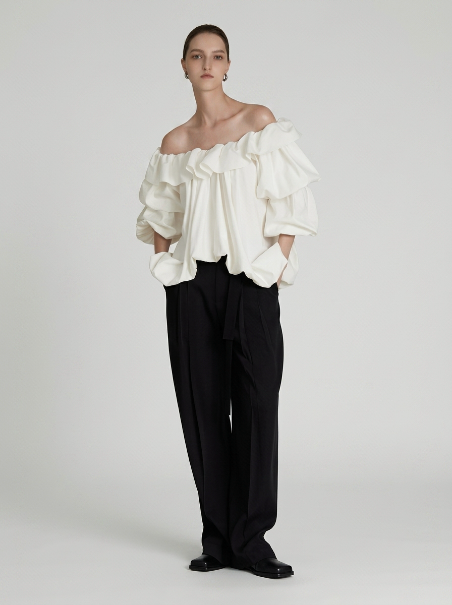 One-Shoulder Lantern Sleeve Blous