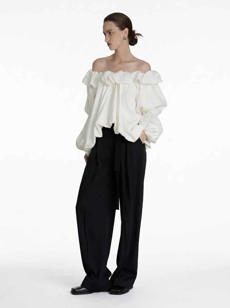 One-Shoulder Lantern Sleeve Blous