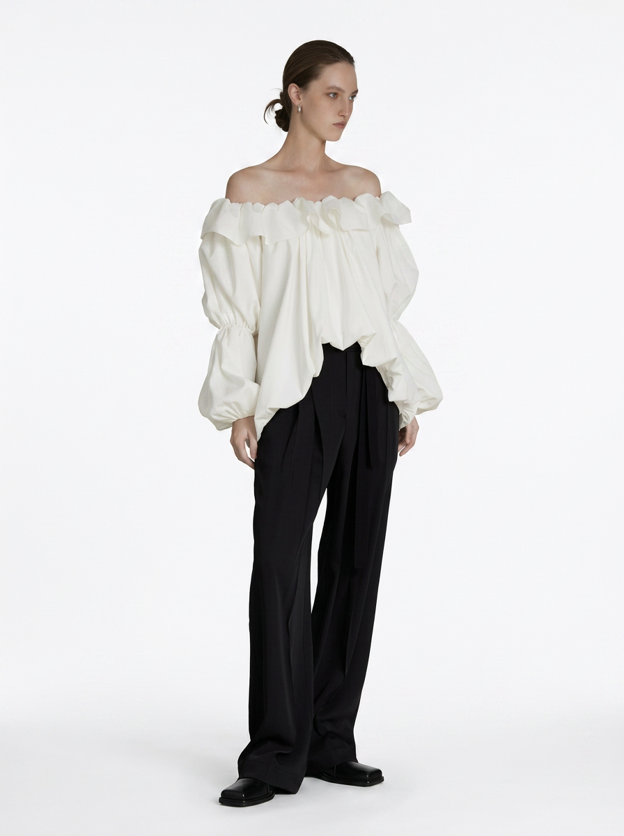 One-Shoulder Lantern Sleeve Blous