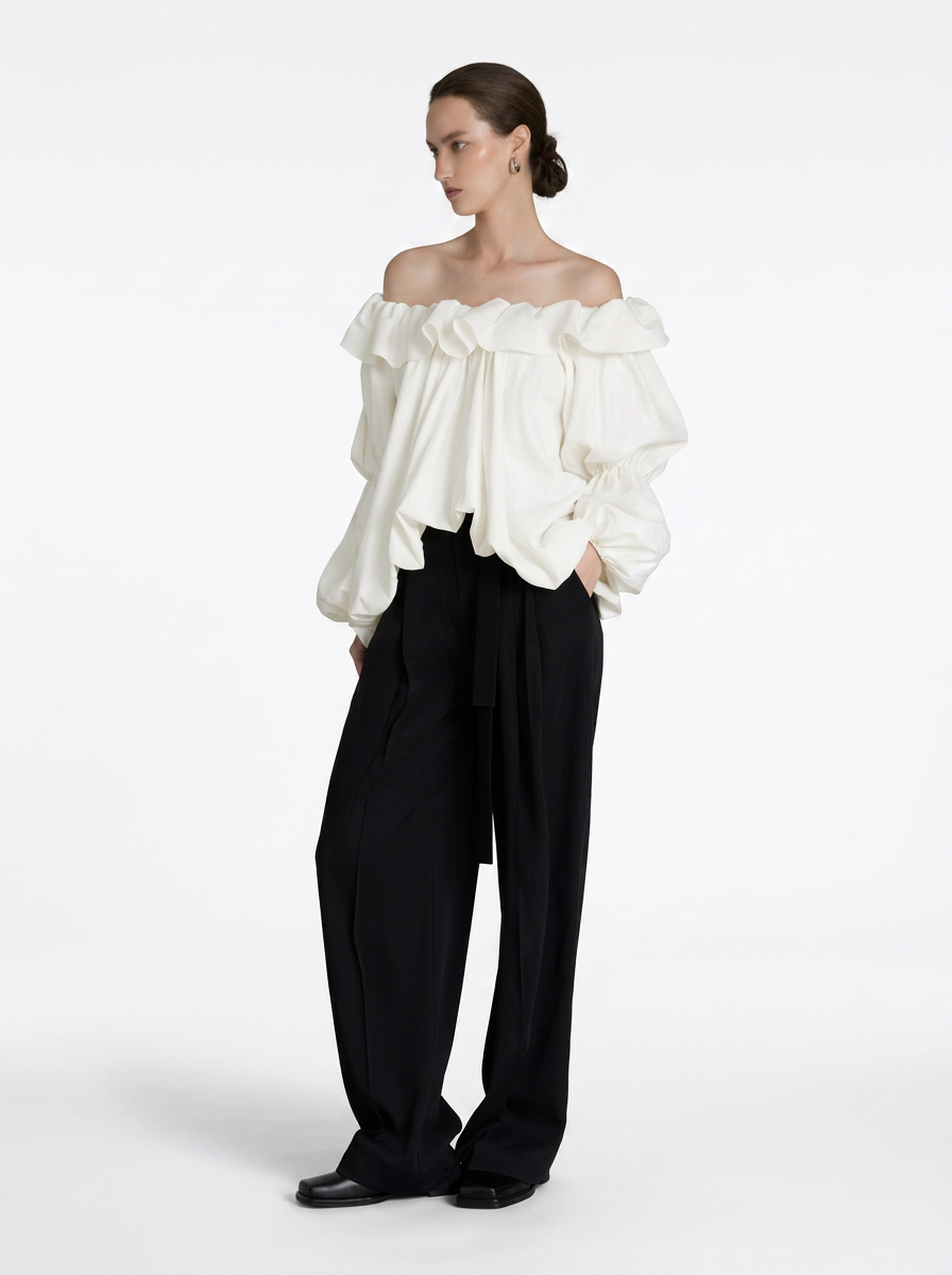 One-Shoulder Lantern Sleeve Blous