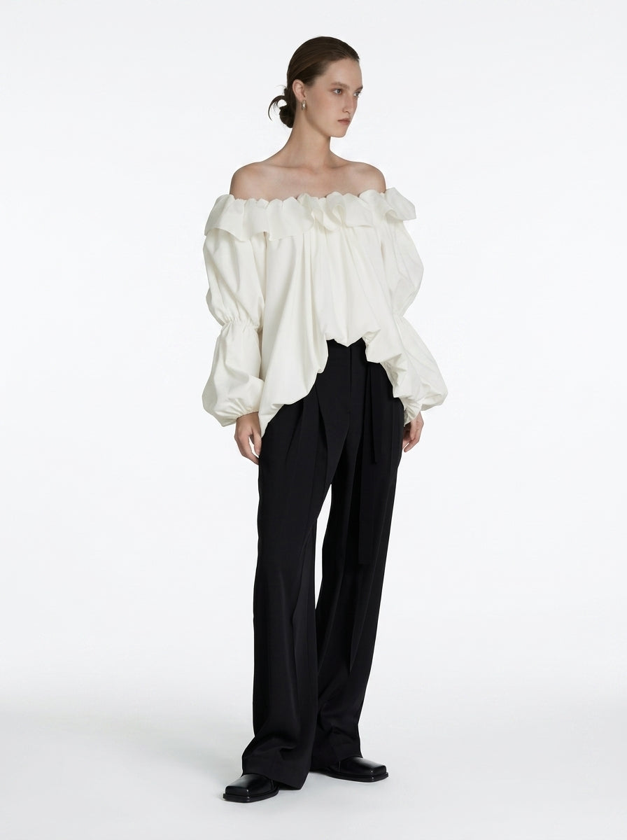 One-Shoulder Lantern Sleeve Blous
