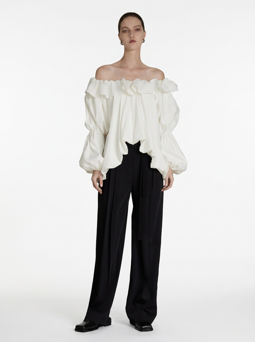 One-Shoulder Lantern Sleeve Blous