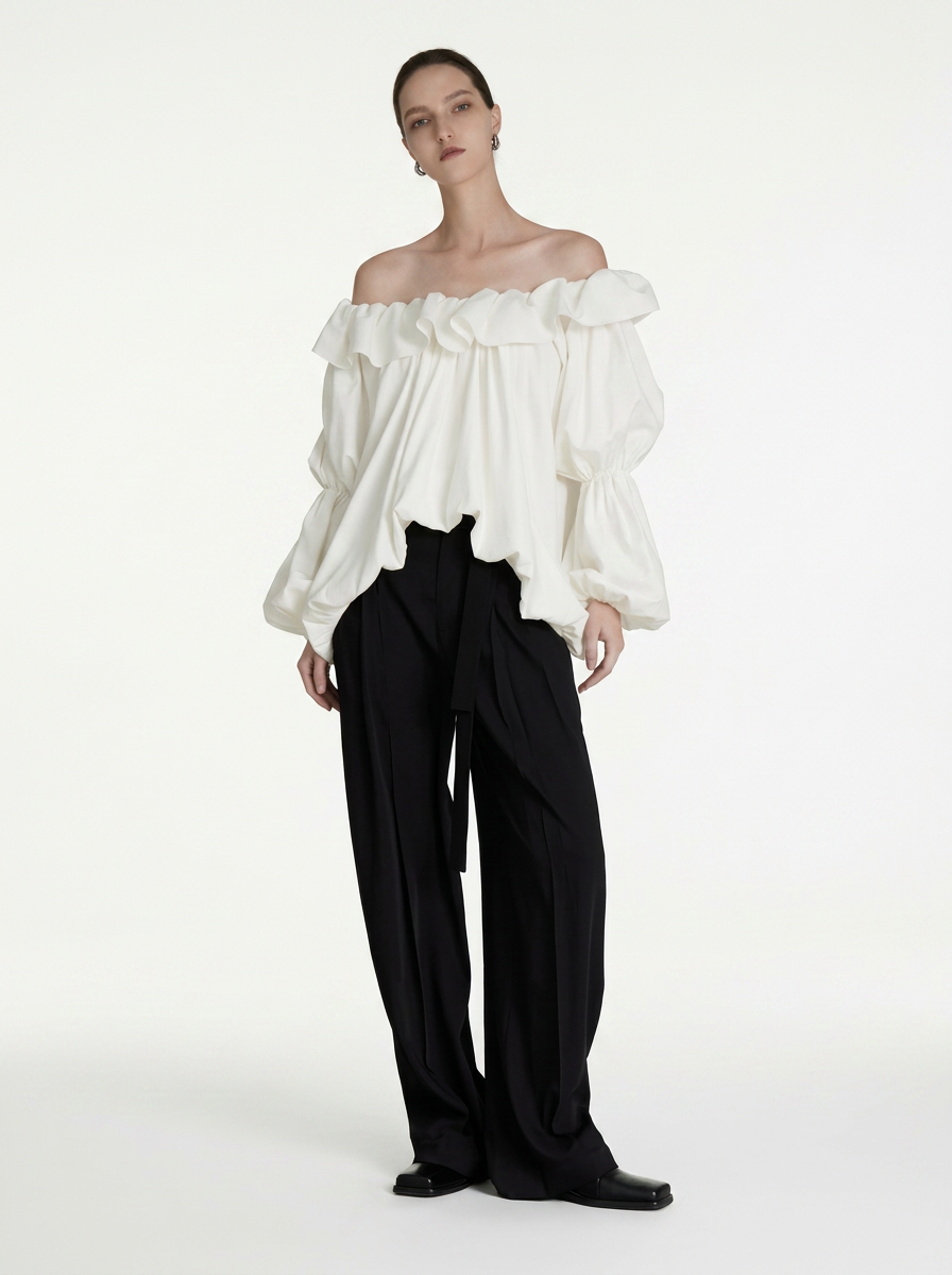 One-Shoulder Lantern Sleeve Blous