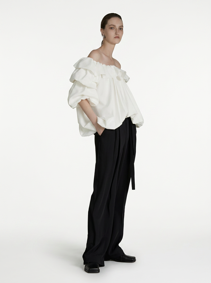 One-Shoulder Lantern Sleeve Blous