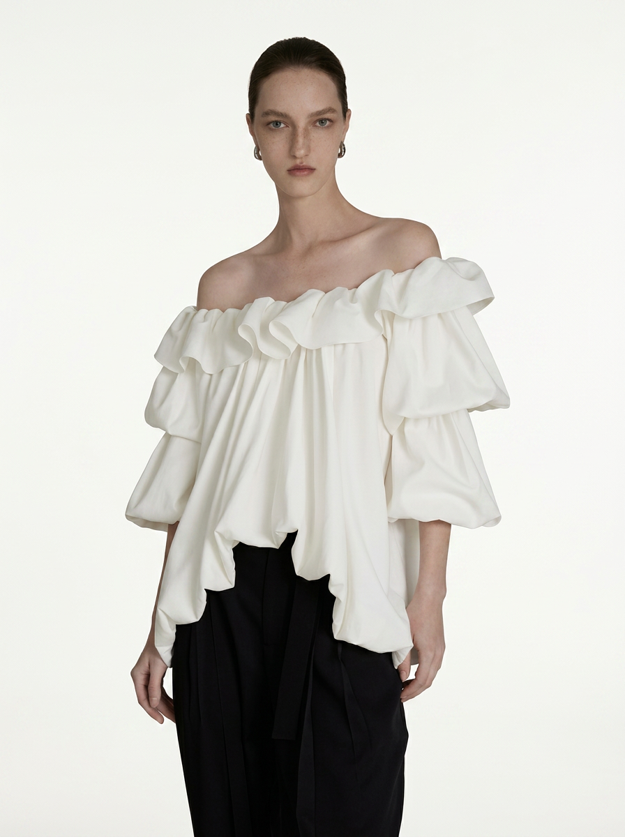One-Shoulder Lantern Sleeve Blous