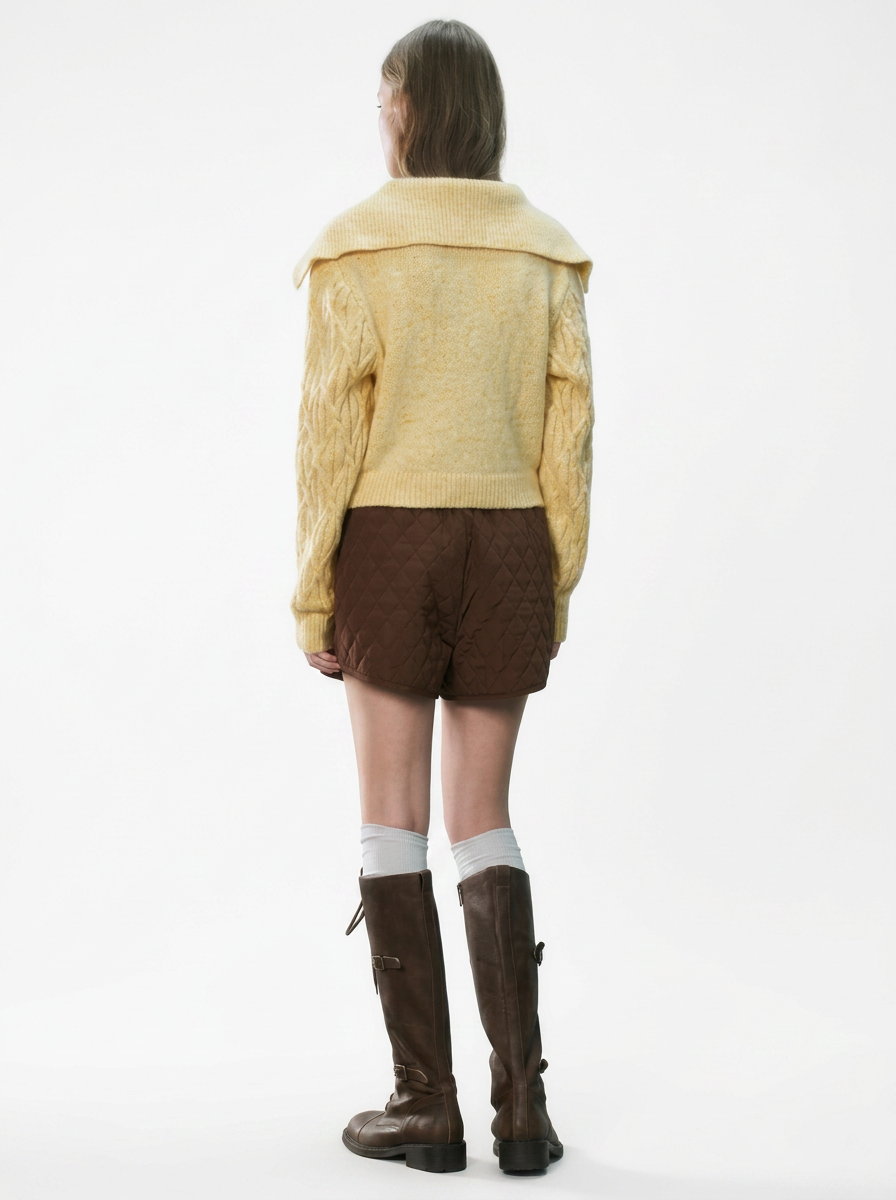 Cropped Cable Knit Shawl Collar Cardigan
