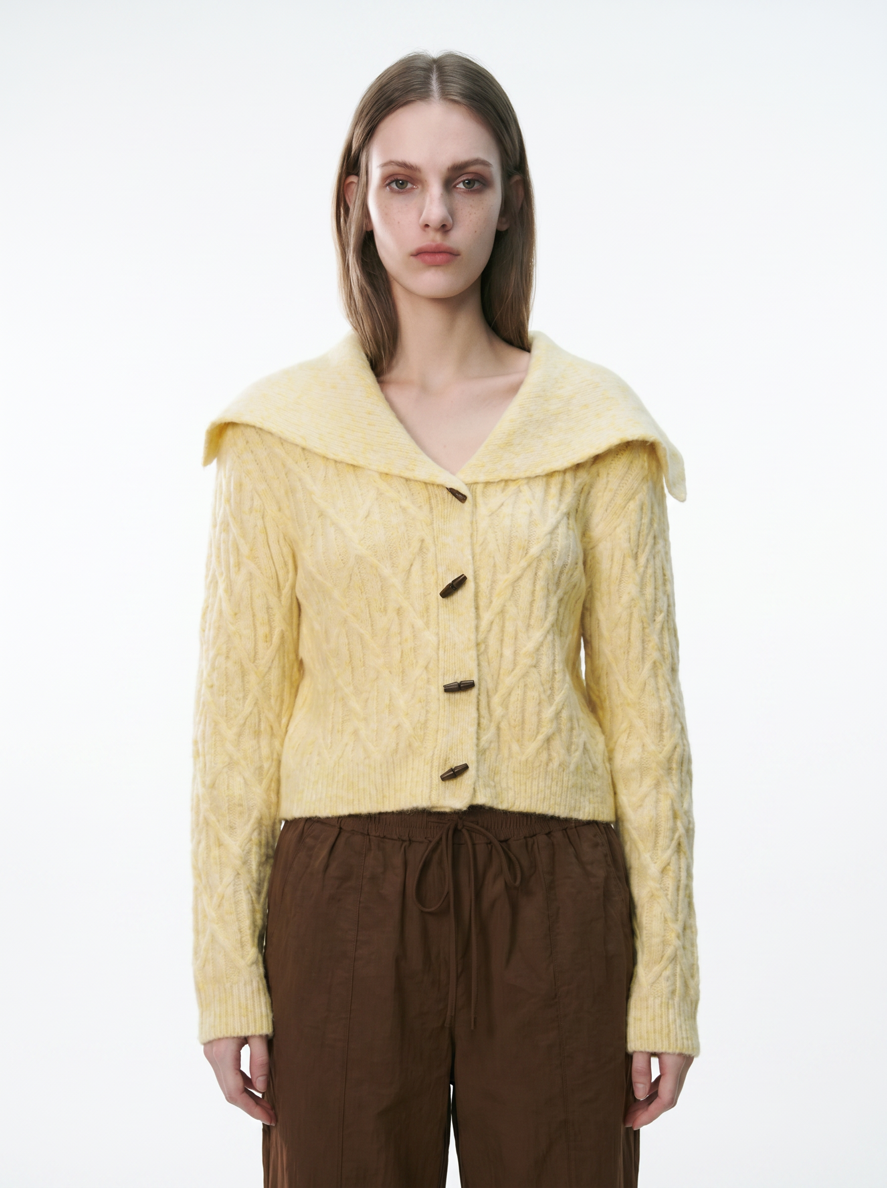 Cropped Cable Knit Shawl Collar Cardigan