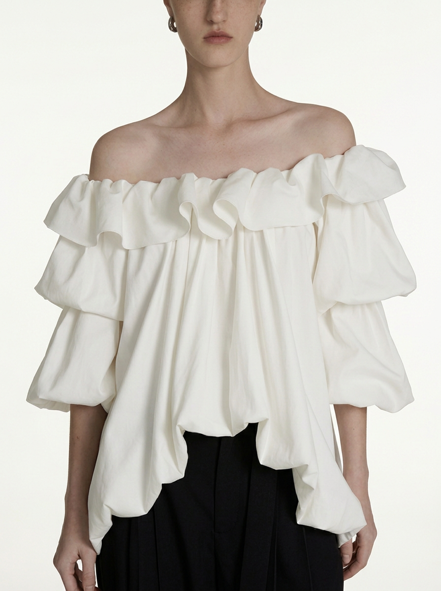 One-Shoulder Lantern Sleeve Blous