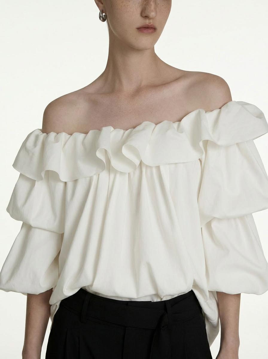 One-Shoulder Lantern Sleeve Blous