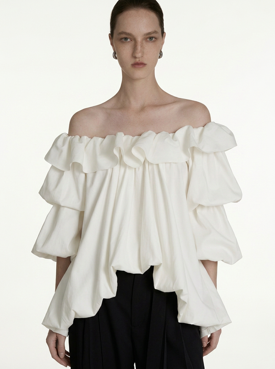 One-Shoulder Lantern Sleeve Blous