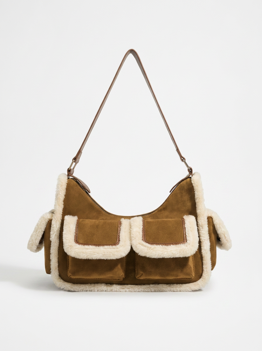 Nova Shearling Look Shoulder Bag — front view