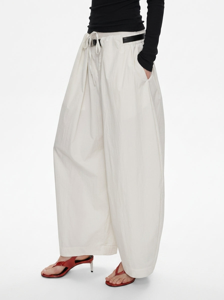 Wide-Leg Pleated Drawstring Pants