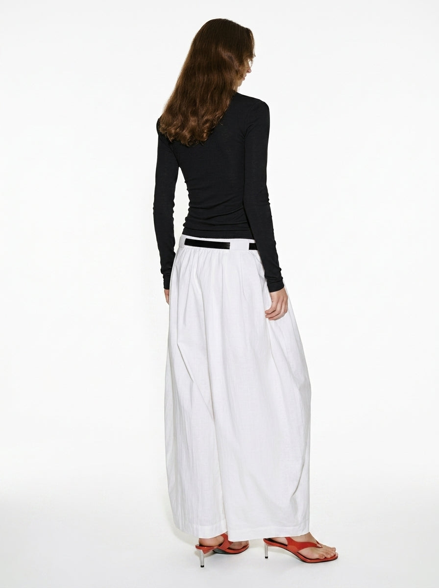 Wide-Leg Pleated Drawstring Pants