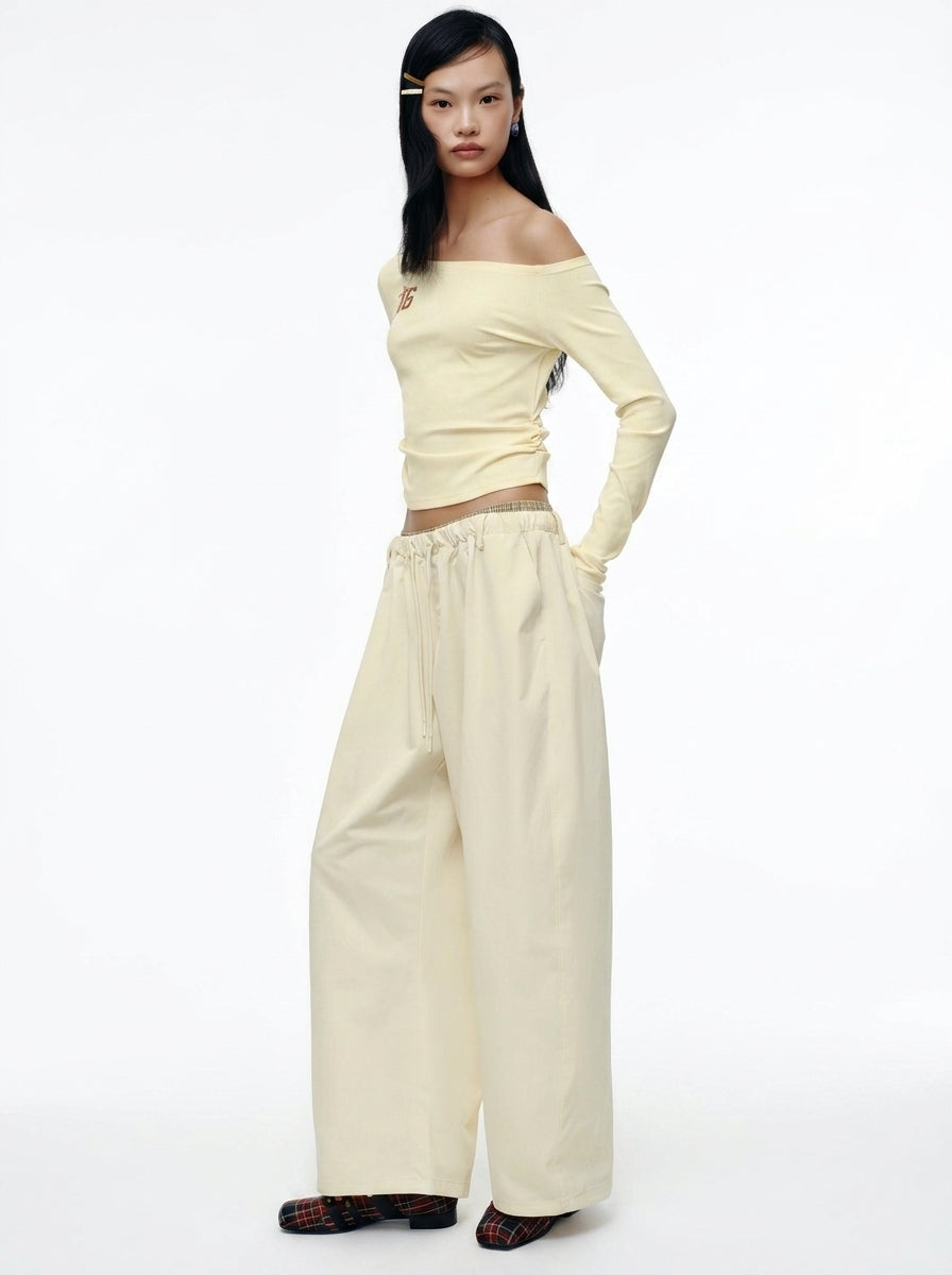 Wide-Leg Barrel Drawstring Pants