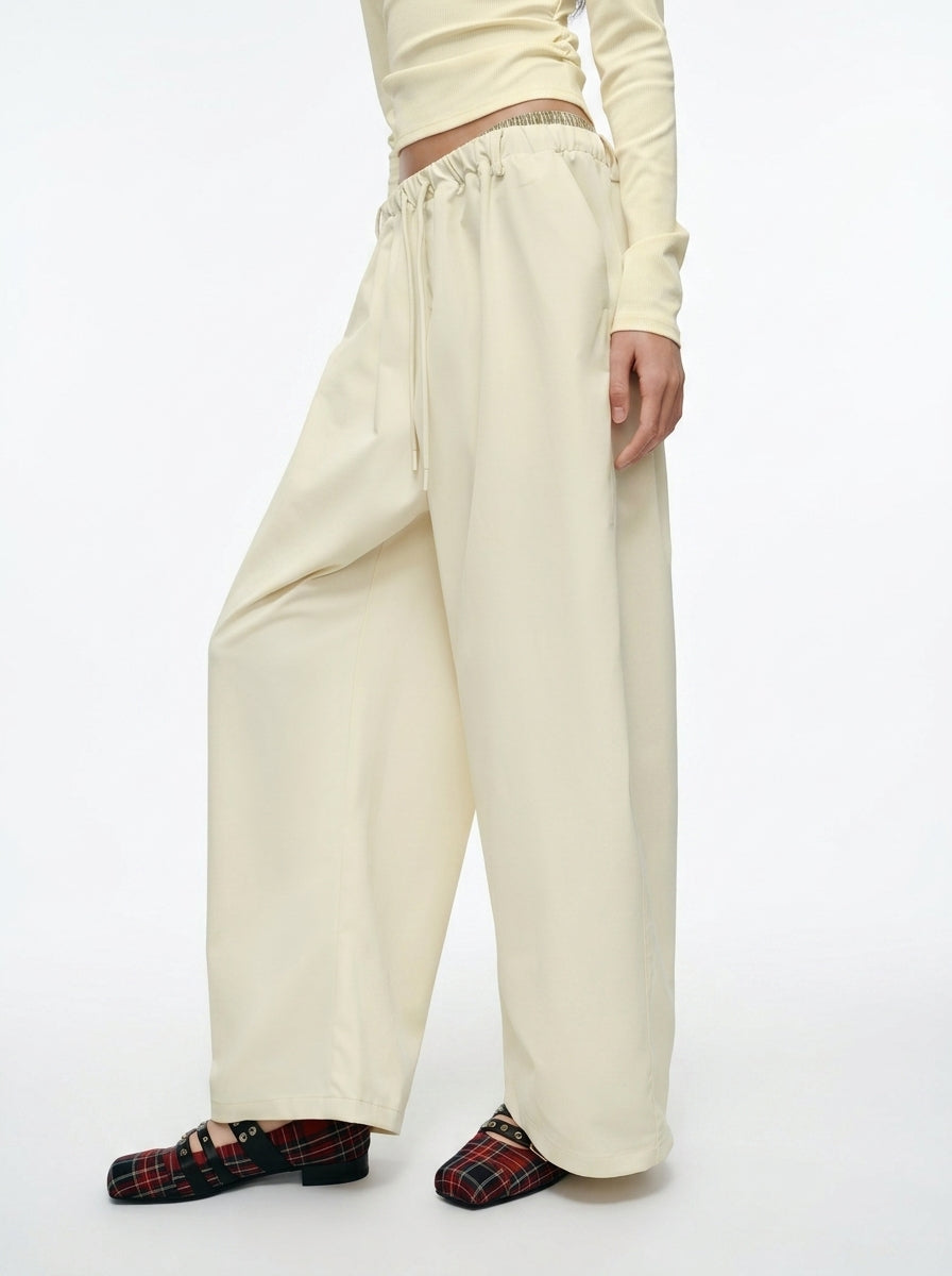 Wide-Leg Barrel Drawstring Pants