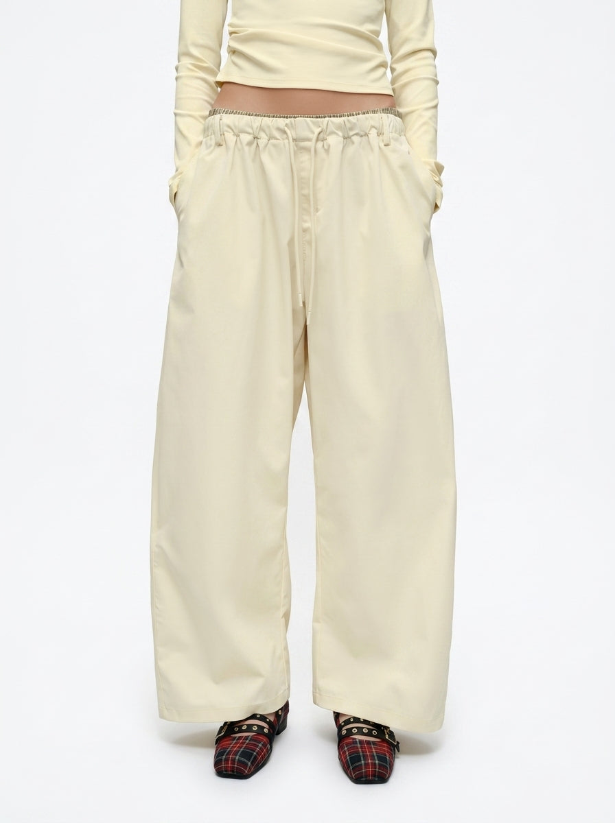 Wide-Leg Barrel Drawstring Pants