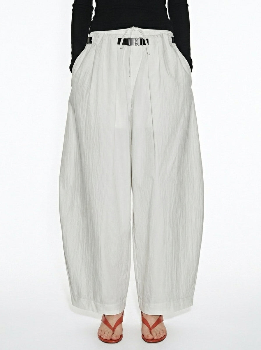 Wide-Leg Pleated Drawstring Pants