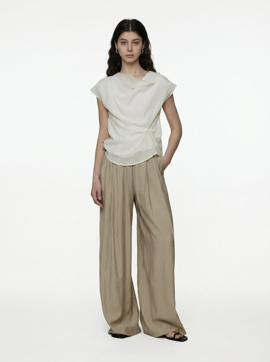 Wide-Leg Pleated Pants