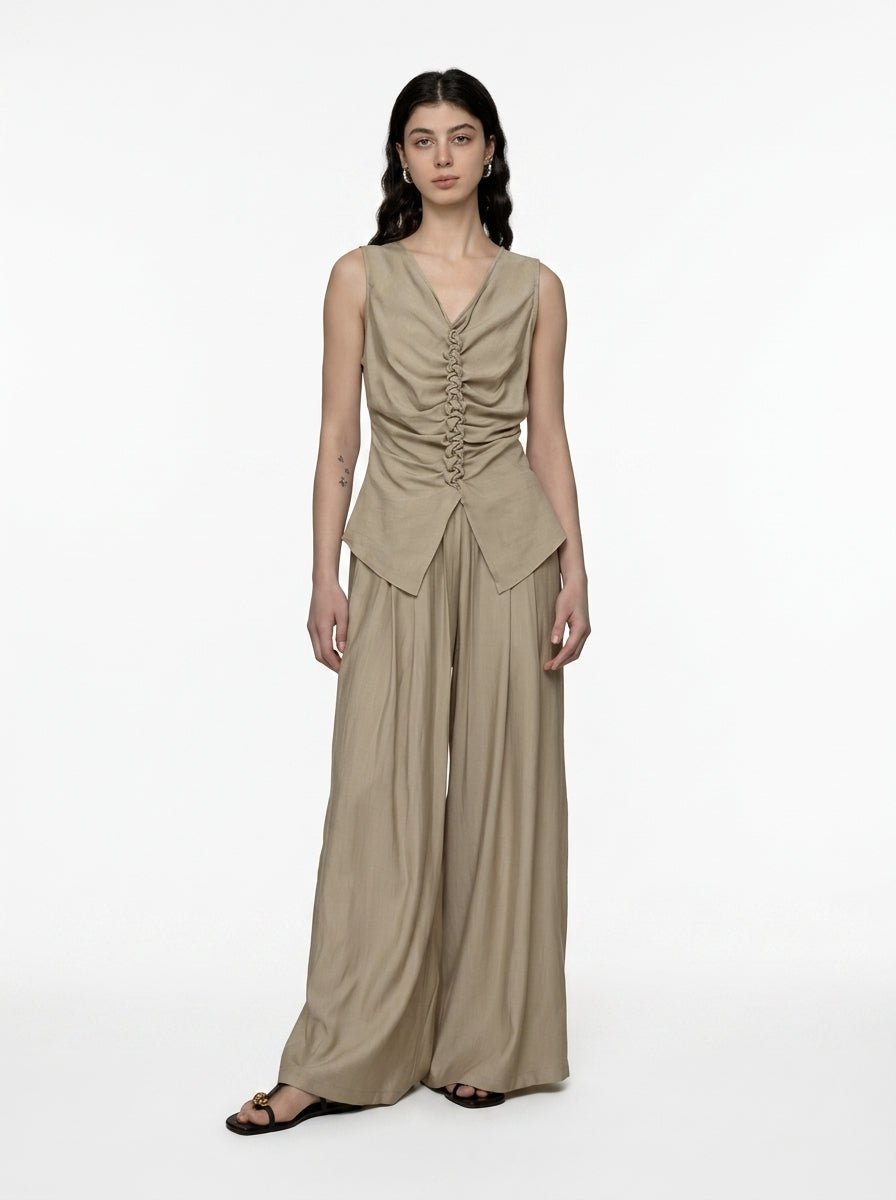 Wide-Leg Pleated Pants