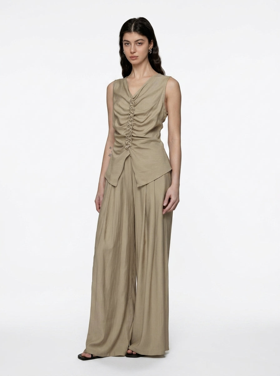 Wide-Leg Pleated Pants