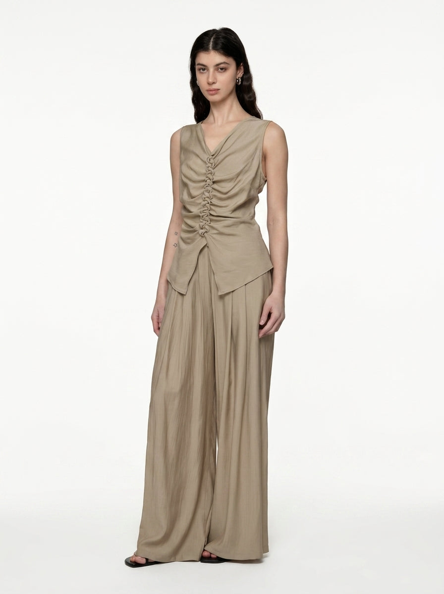 Wide-Leg Pleated Pants