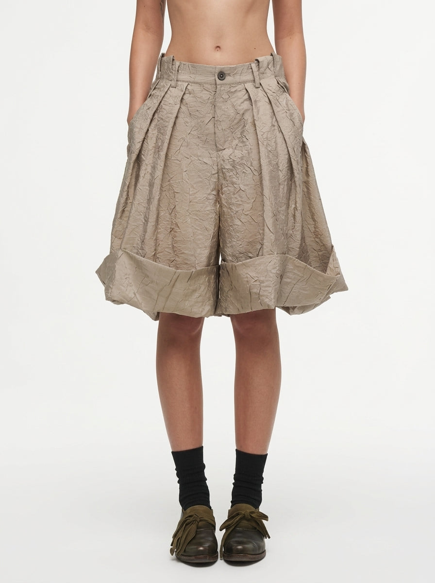 Beige High-Waisted Rolled Hem Shorts