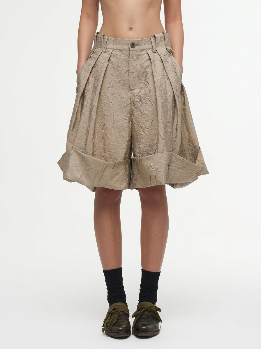 Beige High-Waisted Rolled Hem Shorts