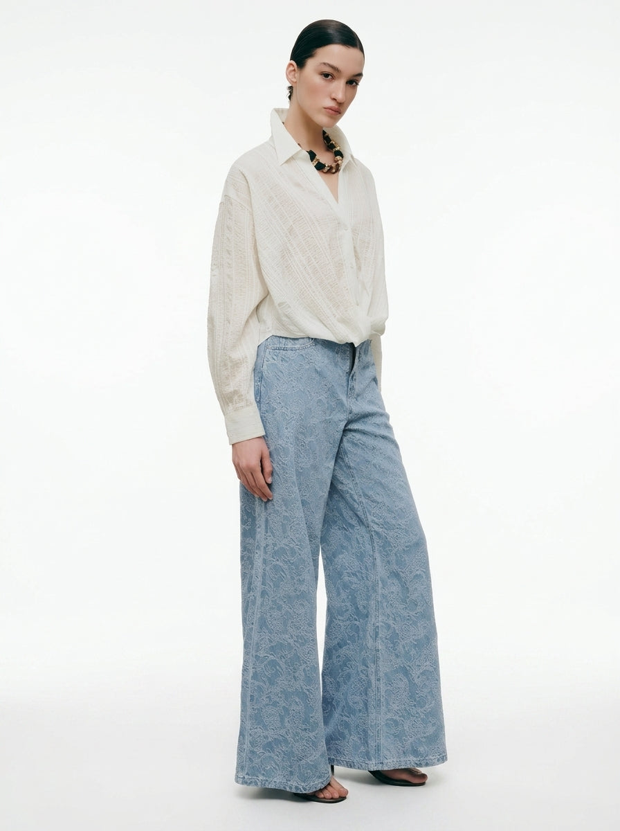 Blue Lace Wide-Leg Pants