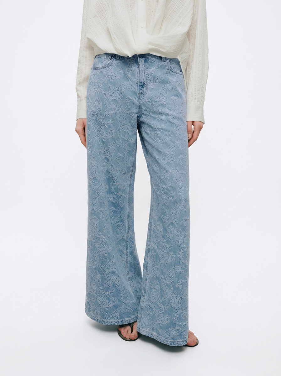 Blue Lace Wide-Leg Pants