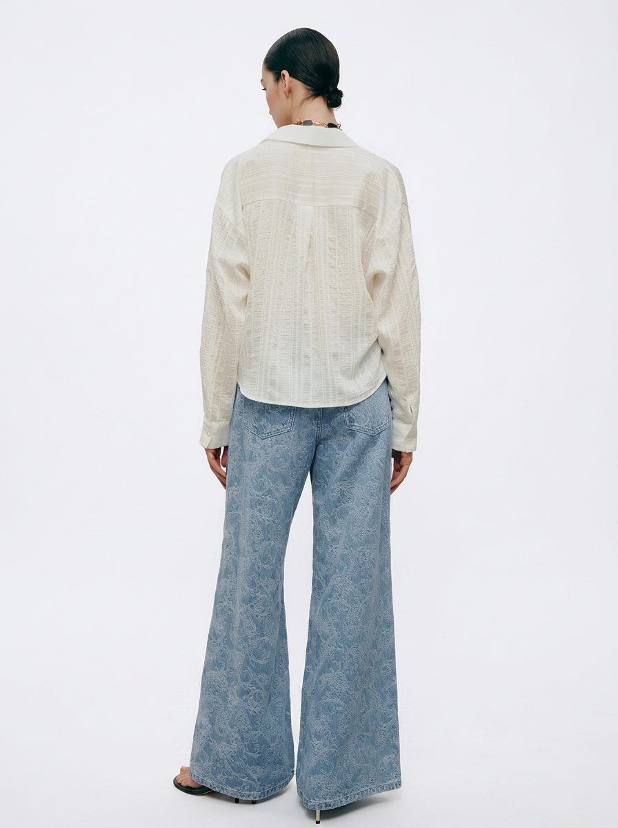 Blue Lace Wide-Leg Pants