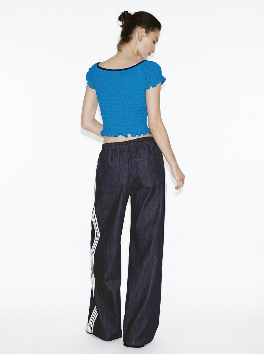 Wide-Leg Denim Track Pants
