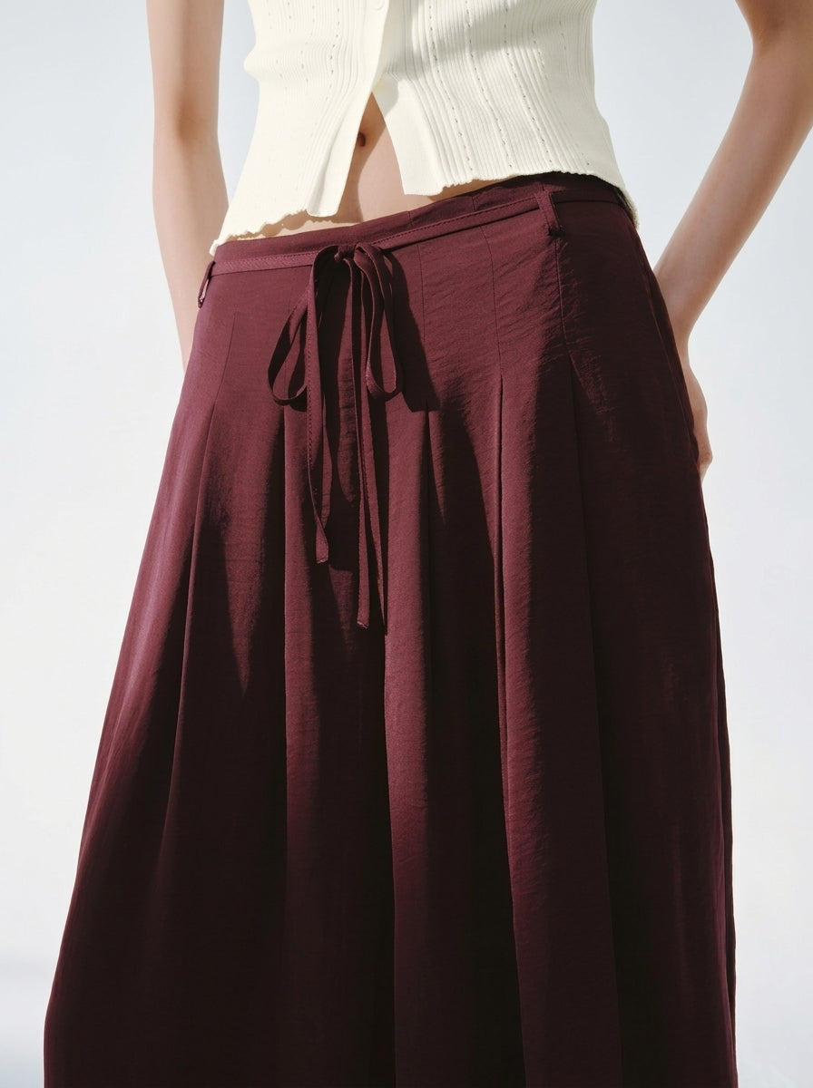 Black Wide-Leg Pleated Drawstring Pant