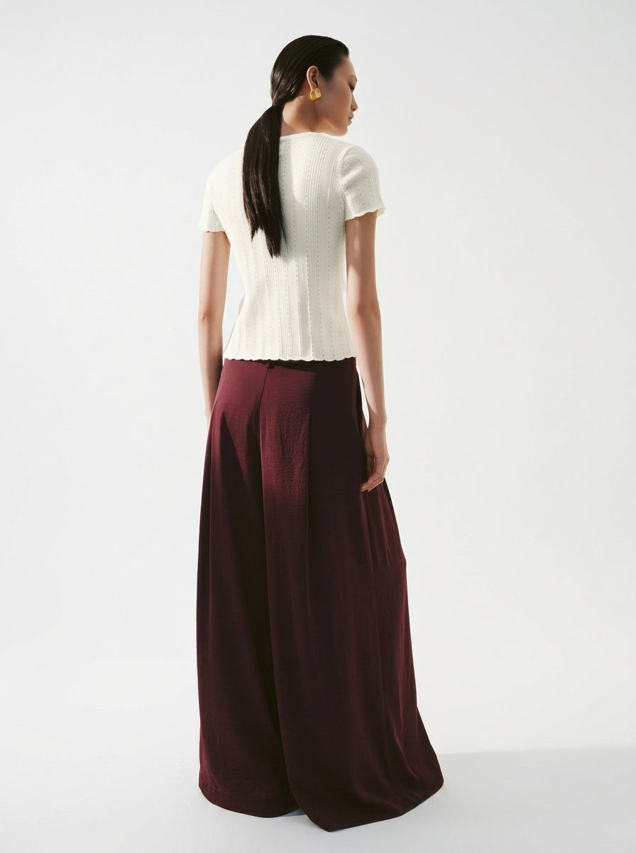Black Wide-Leg Pleated Drawstring Pant