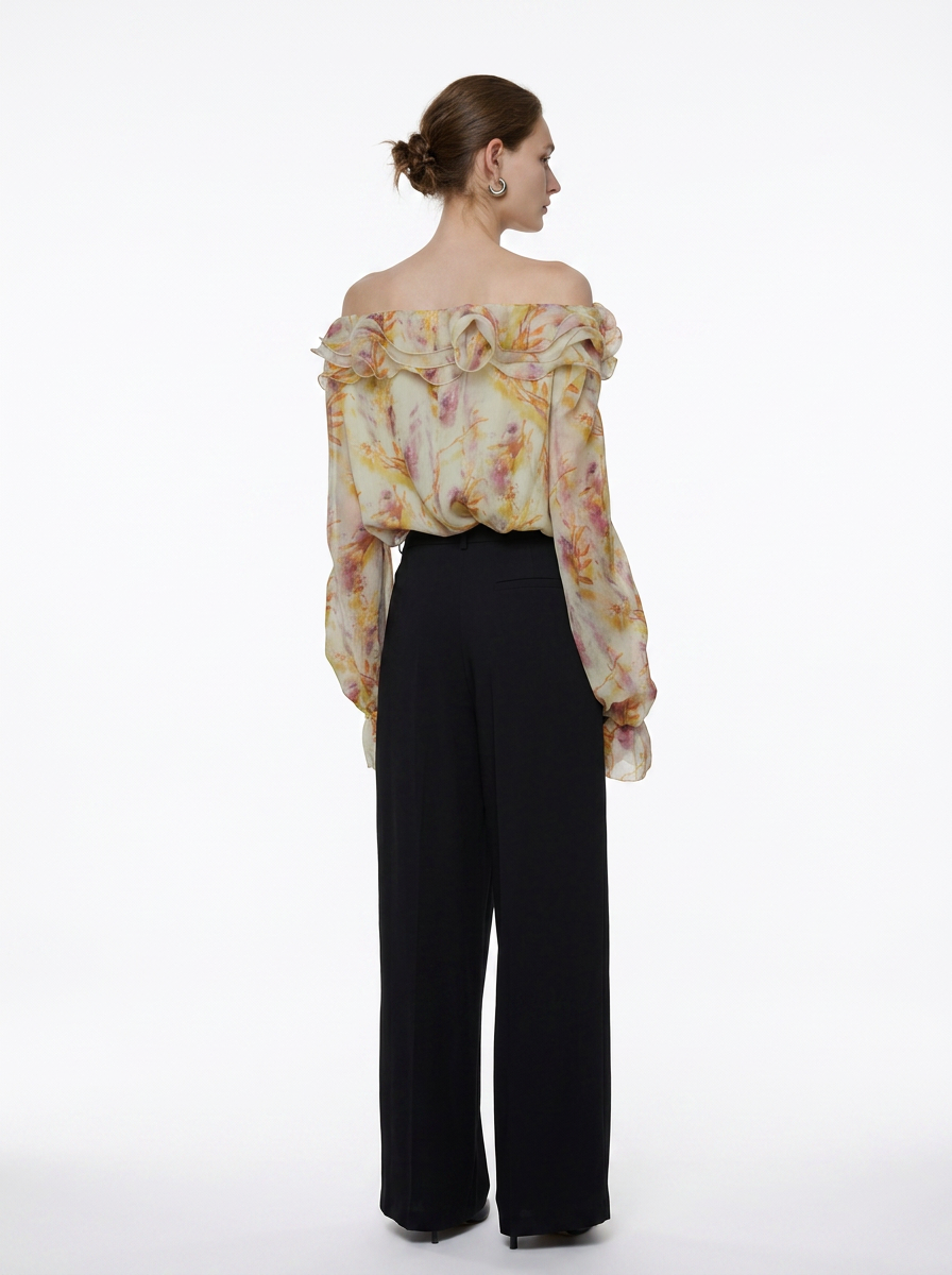 Floral One-Shoulder Long Sleeve Blouse