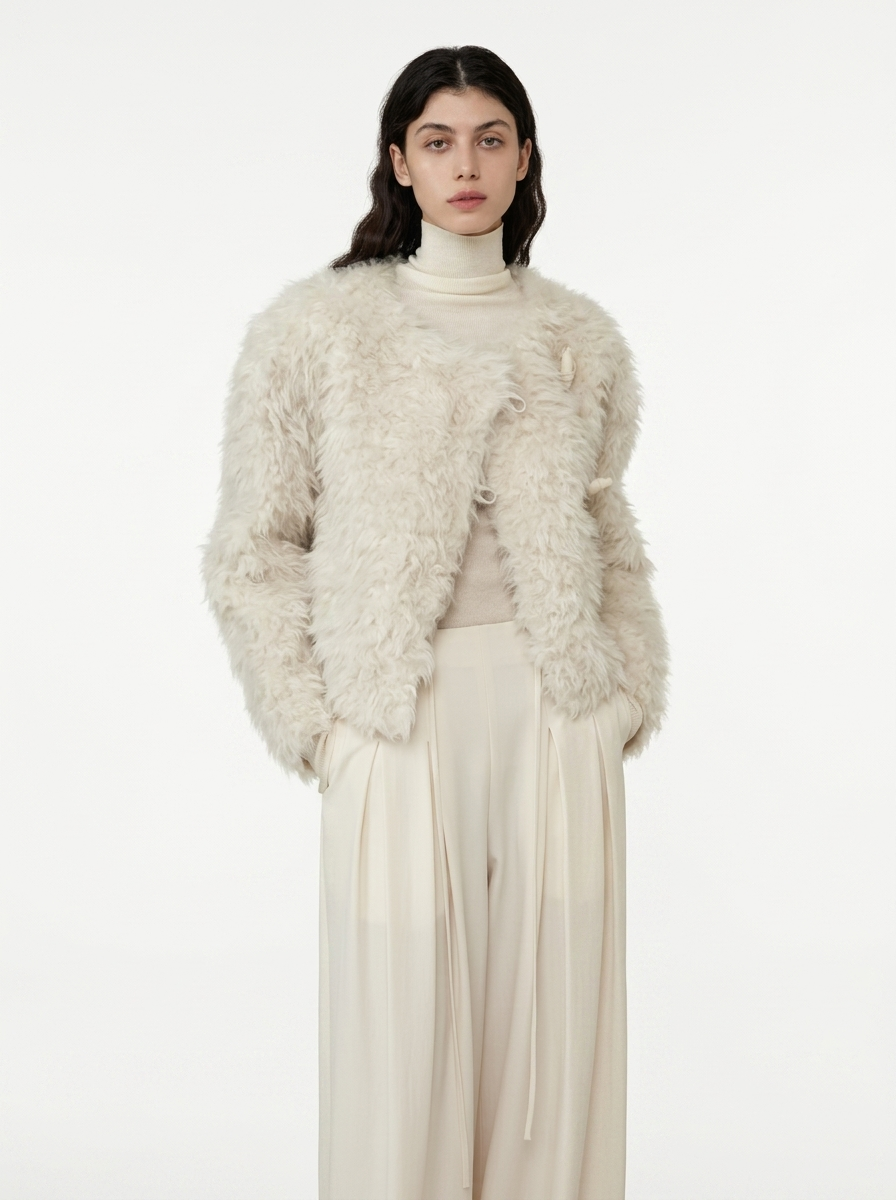 White Fluffy Faux Fur Short Jacket