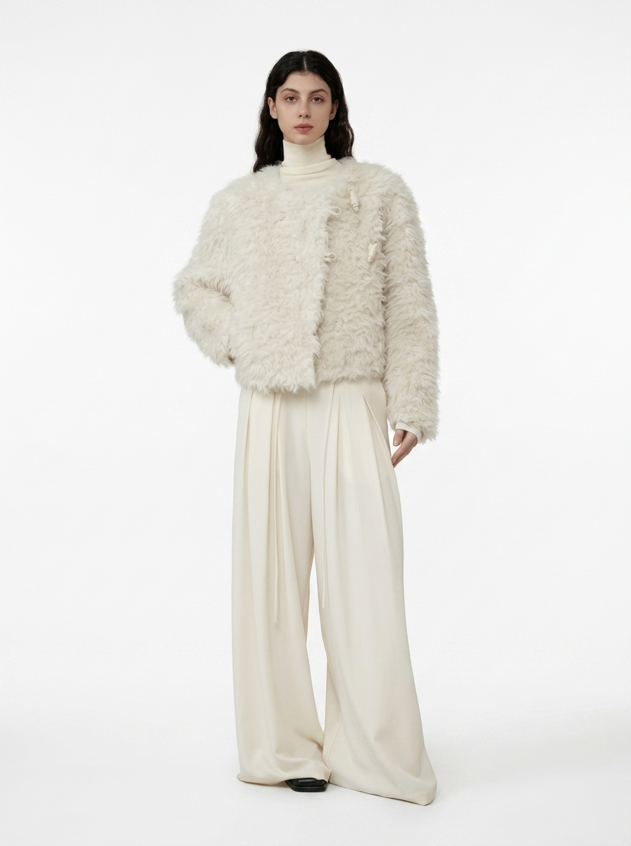 White Fluffy Faux Fur Short Jacket