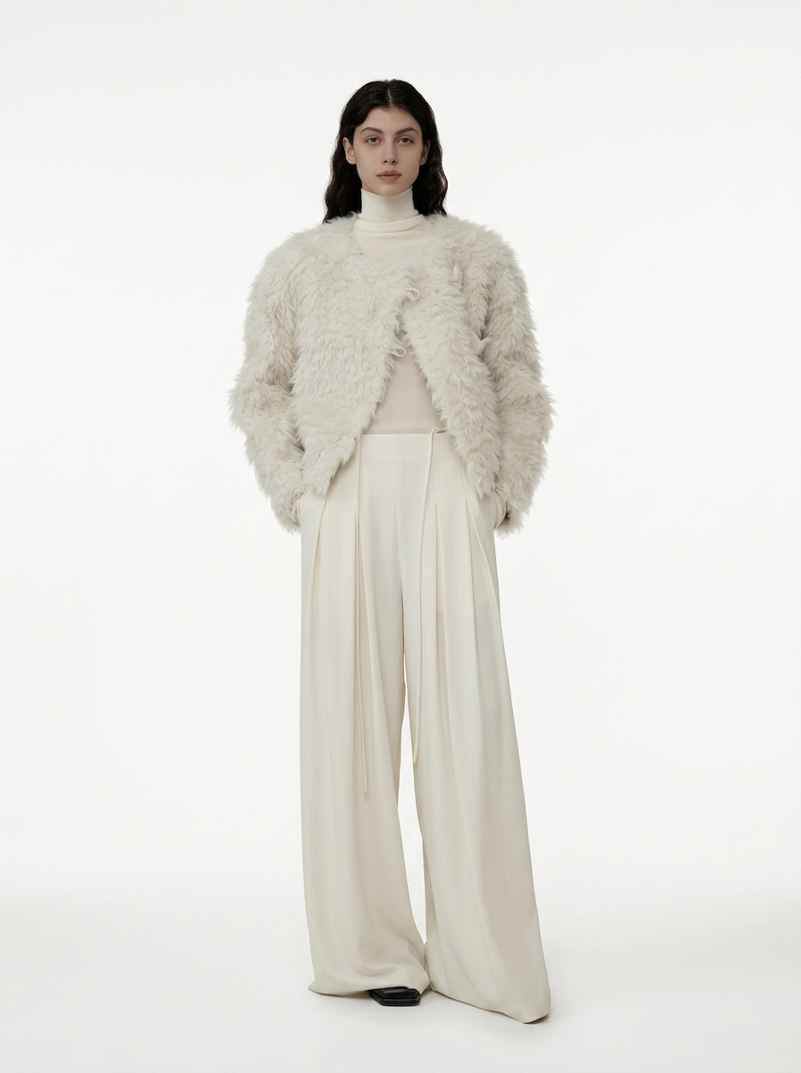 White Fluffy Faux Fur Short Jacket