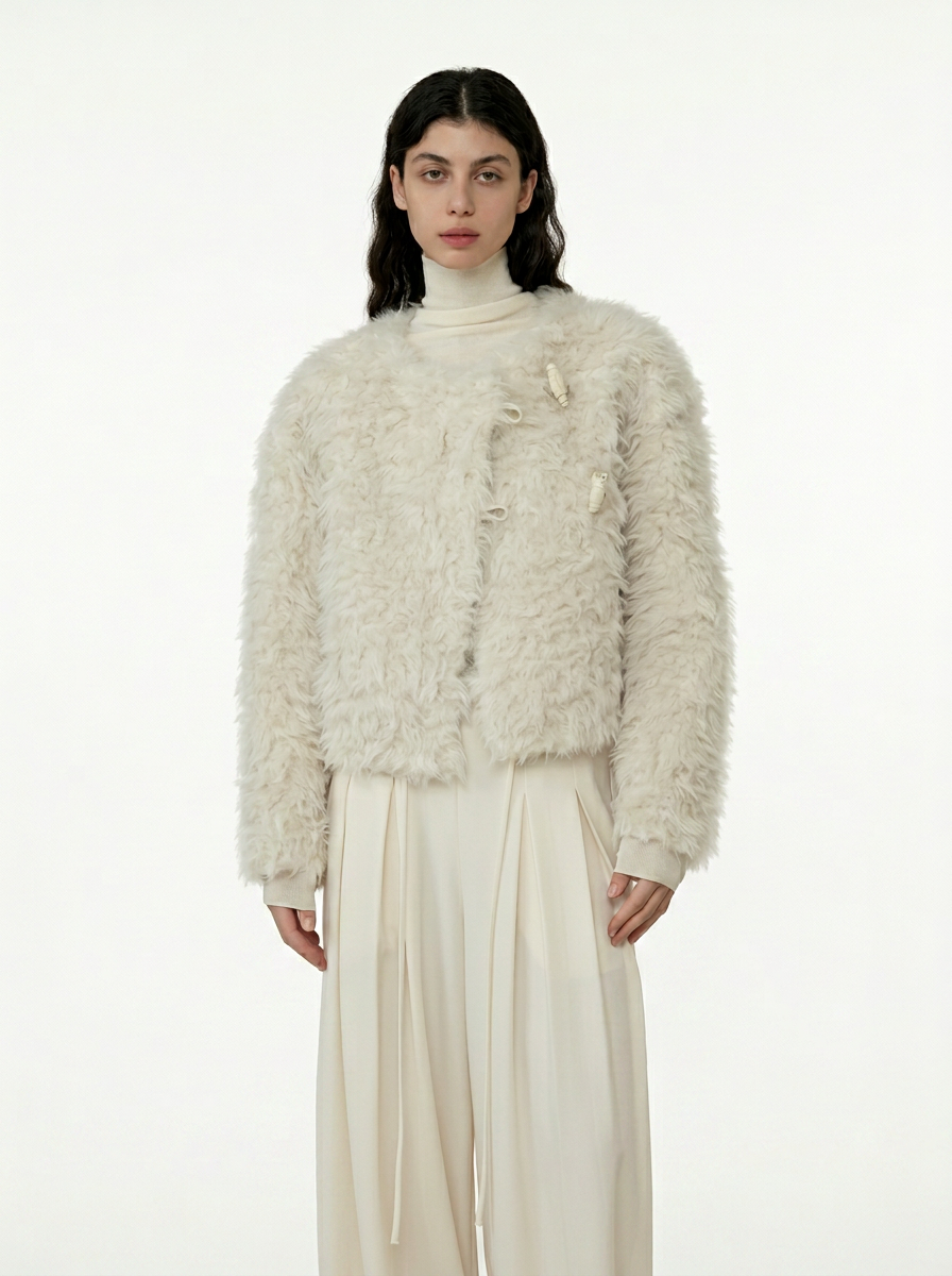 White Fluffy Faux Fur Short Jacket