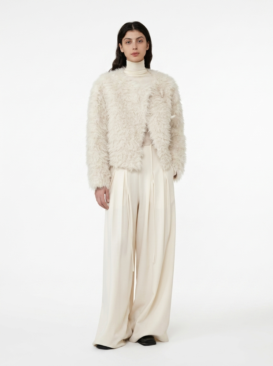 White Fluffy Faux Fur Short Jacket