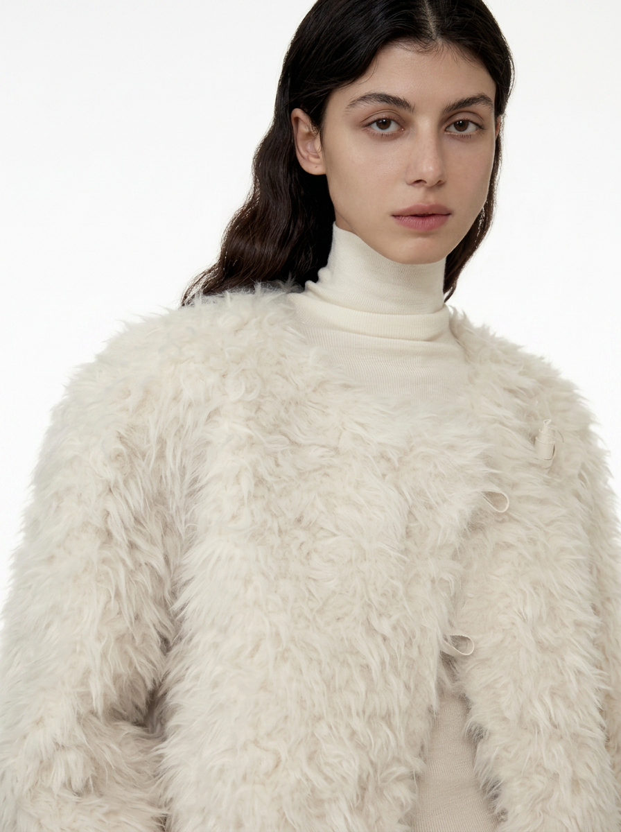White Fluffy Faux Fur Short Jacket