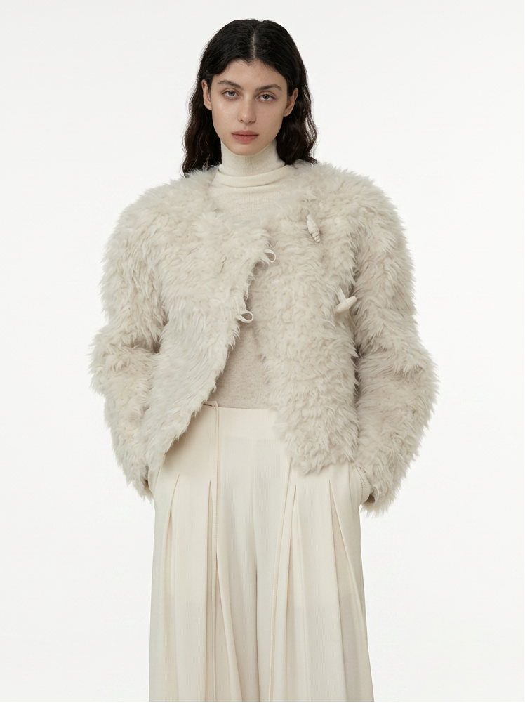 White Fluffy Faux Fur Short Jacket