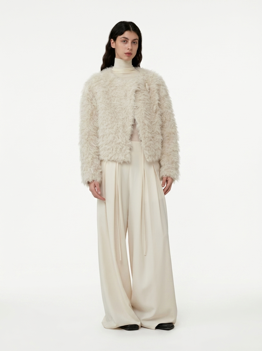 White Fluffy Faux Fur Short Jacket