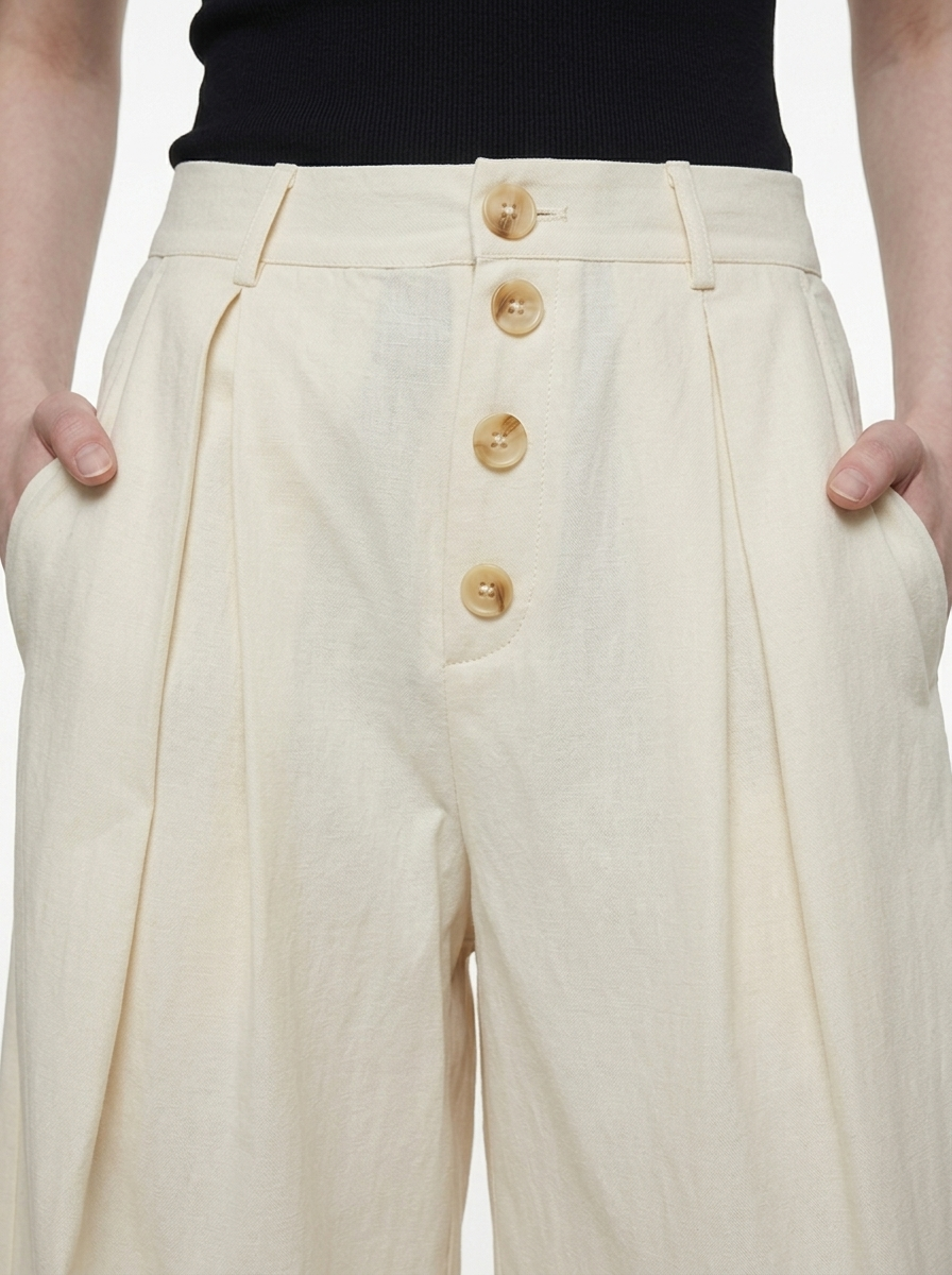 Cream Wide-Leg Straight Pants