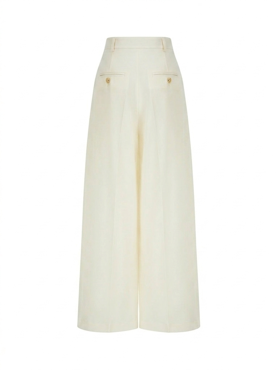 Cream Wide-Leg Straight Pants
