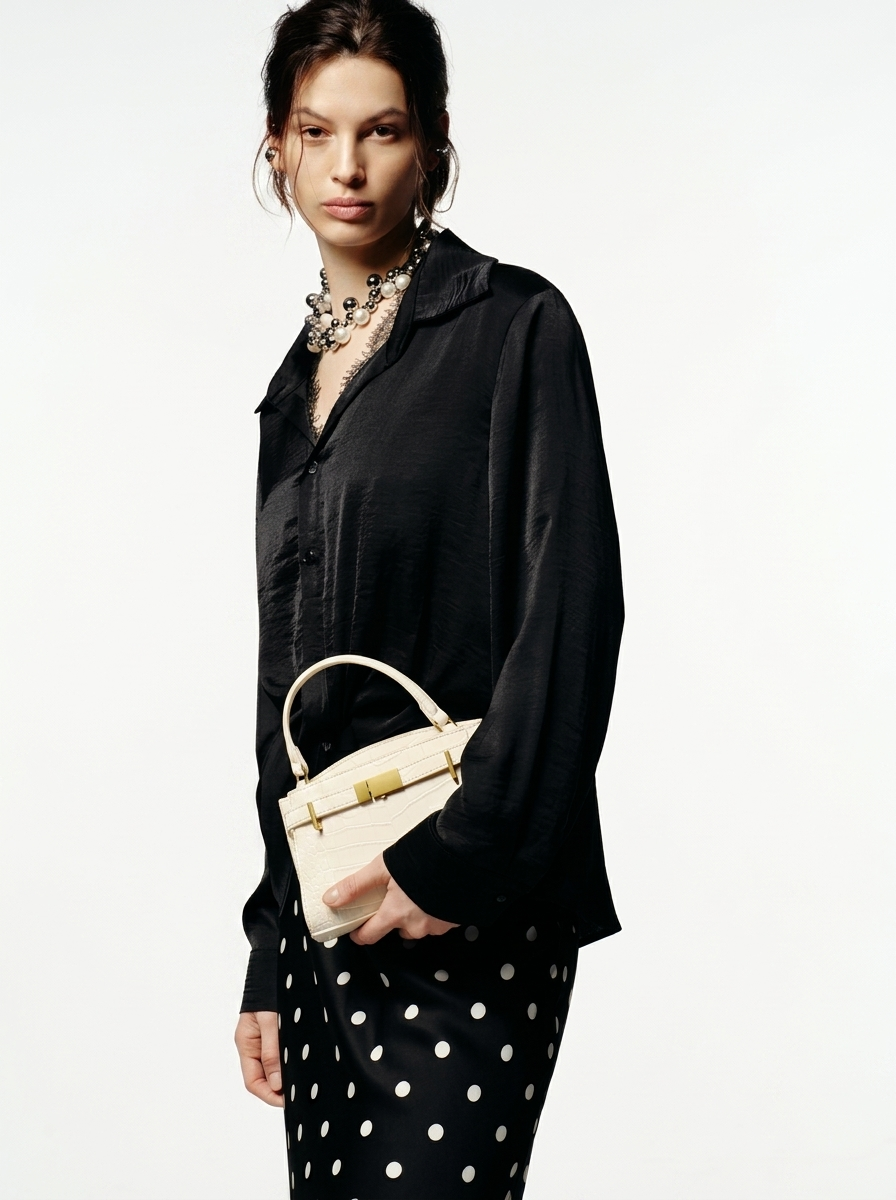 Crocodile Embossed Structured Handbag
