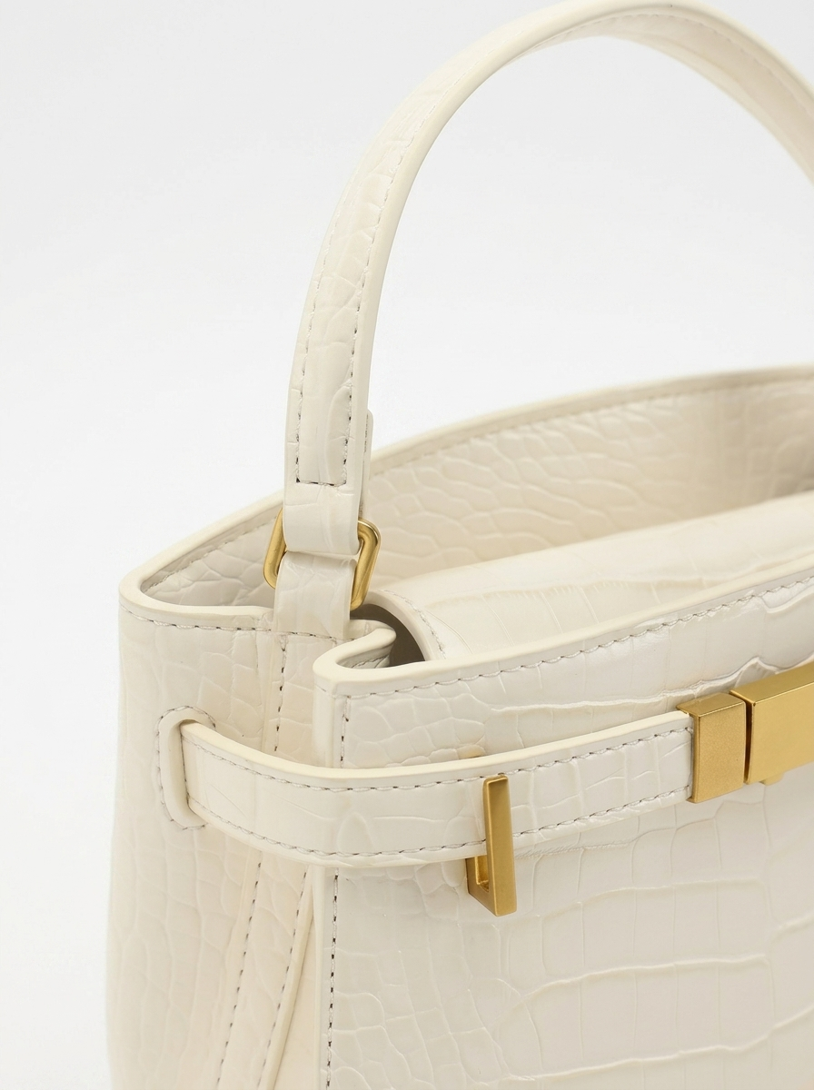 Crocodile Embossed Structured Handbag
