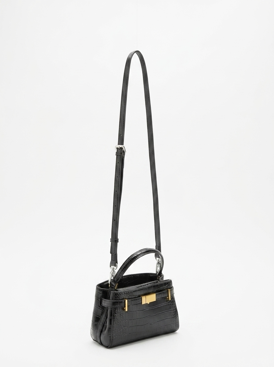 Crocodile Embossed Structured Handbag