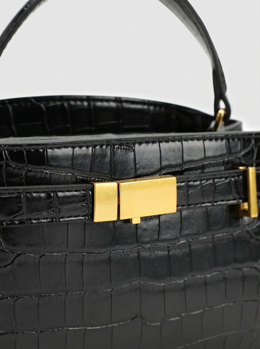 Crocodile Embossed Structured Handbag