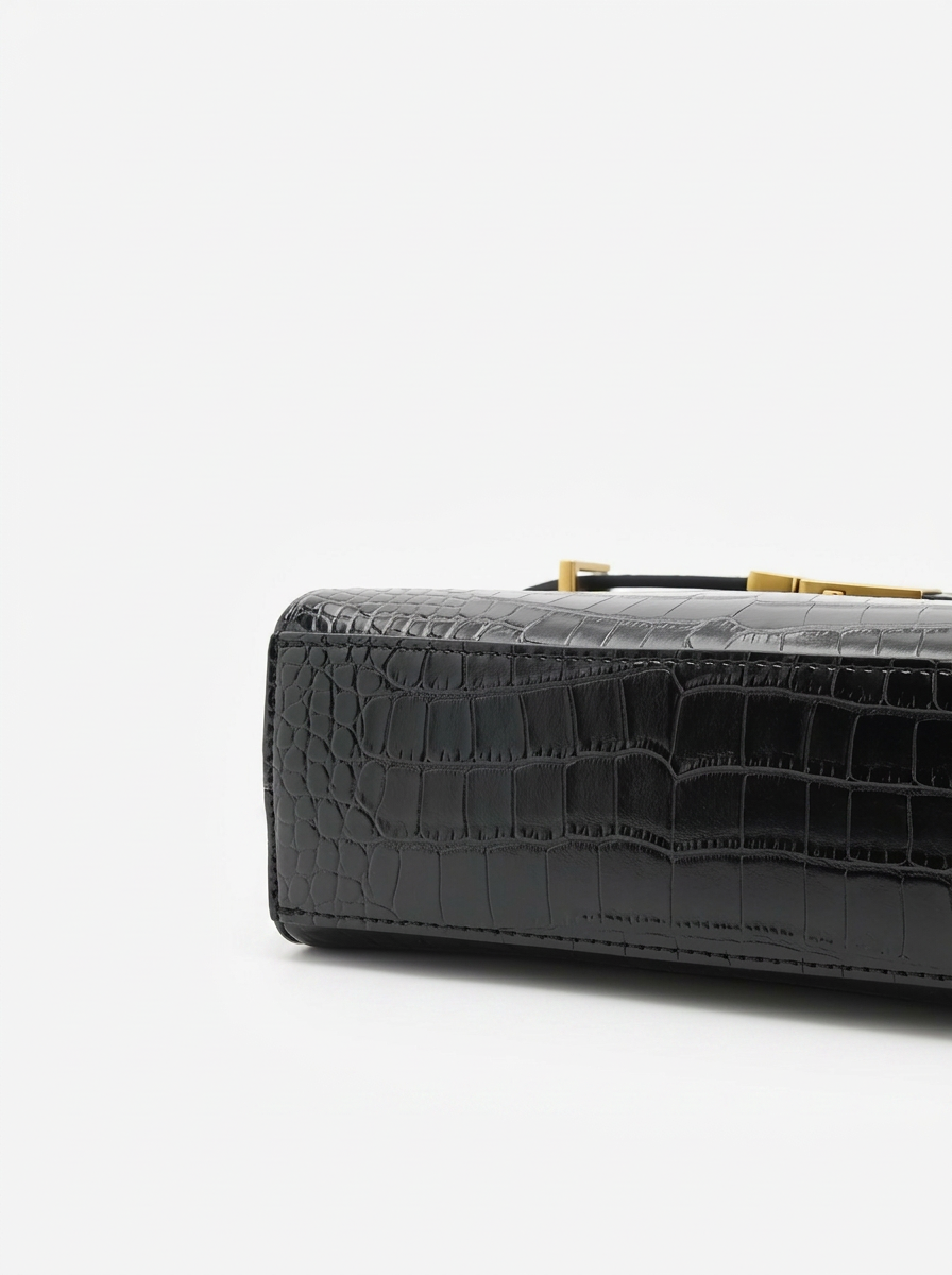 Crocodile Embossed Structured Handbag